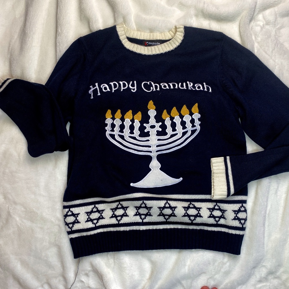HANNUKAH LIGHT-UP HOLIDAY MENORAH SWEATER MEN'S XL